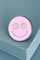 Pink Daisy Smiley Face Enamel Pin
