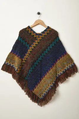Blue and Orange Patterned Knit Cloack