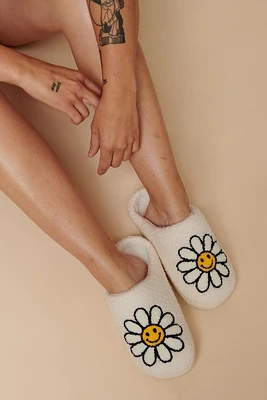 Fuzzy Smiley Daisy Slippers