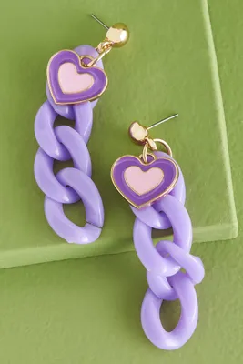 Pastel Purple Chain Heart Earrings