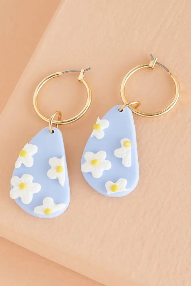 Blue Clay Daisy Hoop Earrings