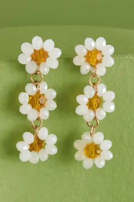 Beaded Daisy Trio Drop Earrings