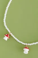 Red Mushroom Faux Pearl Necklace