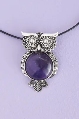 Amethyst Silver Owl Necklace