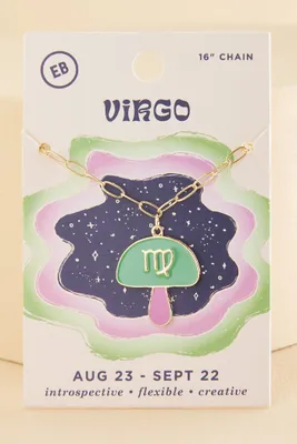 Virgo Zodiac Symbol Mushroom Necklace