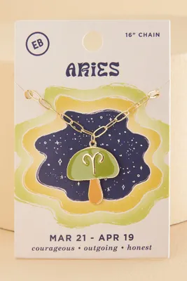 Aries Zodiac Symbol Mushroom Necklace