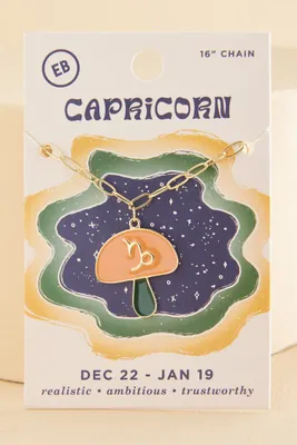 Capricorn Zodiac Symbol Mushroom Necklace