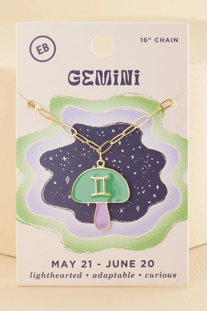 Gemini Zodiac Symbol Mushroom Necklace