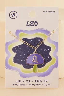 Leo Zodiac Symbol Mushroom Necklace