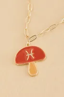 Pisces Zodiac Symbol Mushroom Necklace