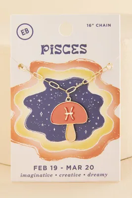 Pisces Zodiac Symbol Mushroom Necklace