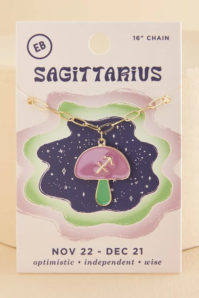 Sagittarius Zodiac Symbol Mushroom Necklace