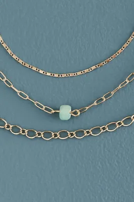 Green Aventurine Steel Anklet Set