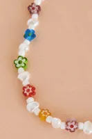 Mini Rainbow Flower and Faux Pearl Anklet