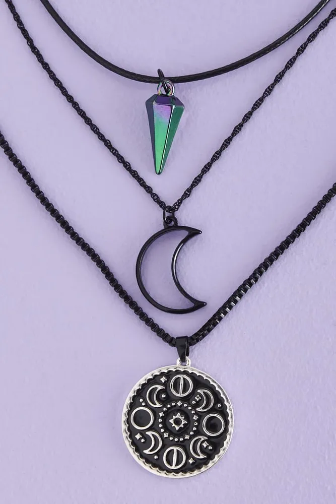 Iridescent Moon Phase Necklace Set