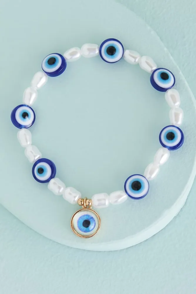 Evil Eye Faux Pearl Bracelet