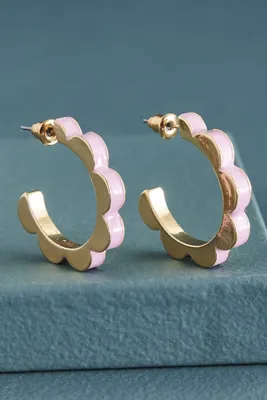 Scalloped Pink Metal Earrings