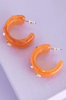 Orange Rhinestone Hoop Earrings