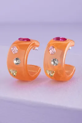 Orange Rhinestone Hoop Earrings
