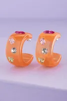 Orange Rhinestone Hoop Earrings