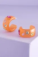 Orange Rhinestone Hoop Earrings