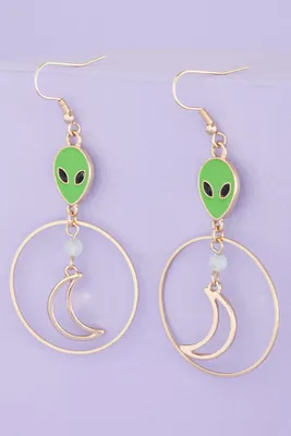 Alien Head Moon Drop Earrings
