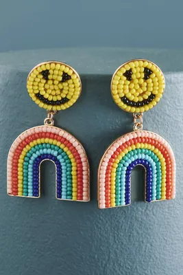 Beaded Smiley Rainbow Earrings