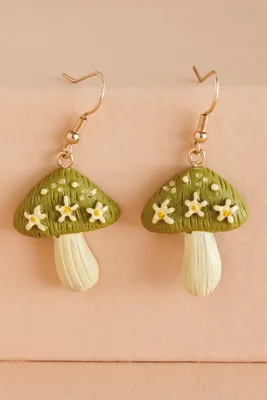 Green Floral Mushroom Earrings