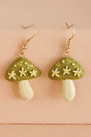 Green Floral Mushroom Earrings