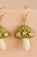 Green Floral Mushroom Earrings