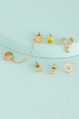 Gold Flower Child Icons Single Earring Set