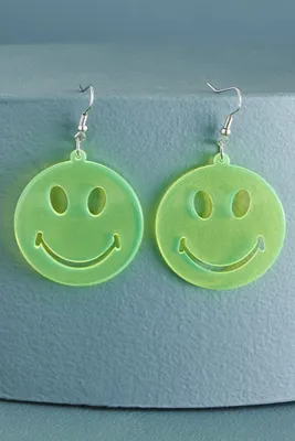 Acetate Neon Yellow Smiley Face Earrings