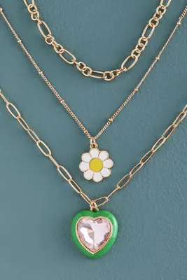 Green Heart Chain Necklace Set