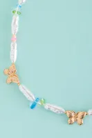Gold Butterfly Chip Faux Pearl Necklace