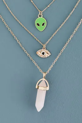 Rose Quartz Alien Necklace Set