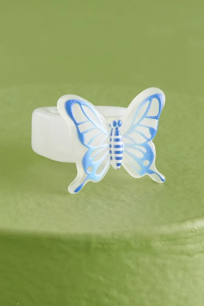 Blue and White Butterfly Ring