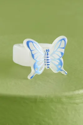 Blue and White Butterfly Ring