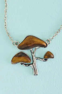 Tiger’s Eye Silver Mushroom Cluster Necklace