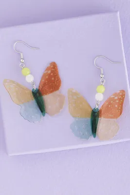 Acetate Rainbow Sparkly Butterfly Earrings