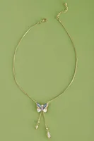 Blue Pearl Butterfly Lariat Necklace