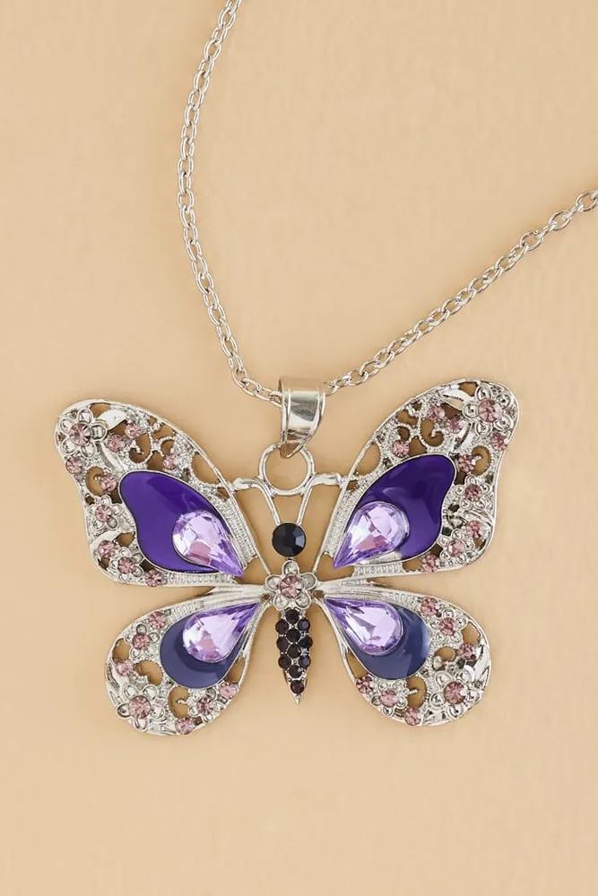 Real flowers Butterfly necklace