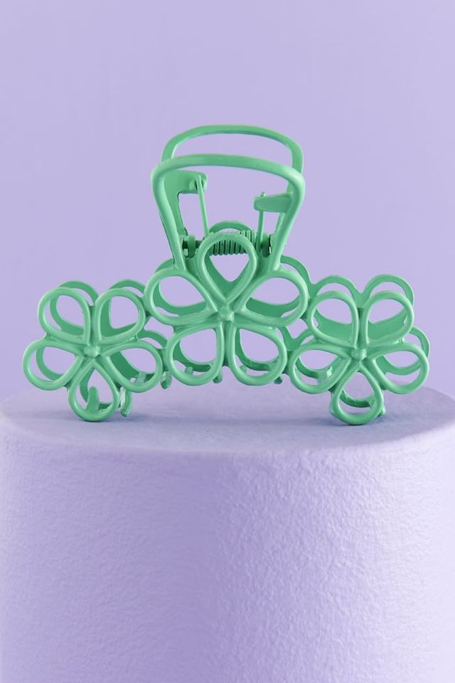 Green Metal Flower Claw Clip