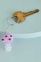 Pink Beaded Mushroom Keychain
