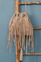 Grey Fringe Crossbody Bucket Bag