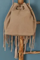 Grey Fringe Crossbody Bucket Bag