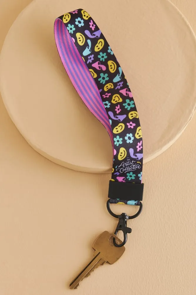 Neon 'Shroom Smiley Mini Lanyard