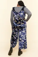 Blue Floral Velvet Overall Jumpsuit