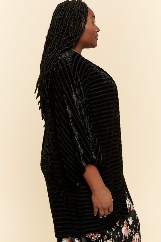 Black Velvet Striped Cardigan