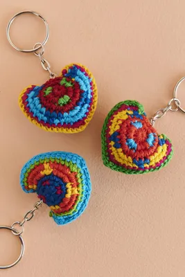 Assorted Mayan Crochet Heart Keychain