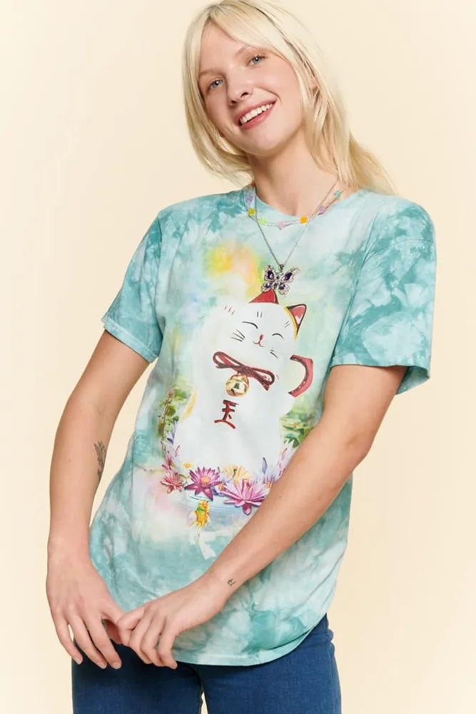 Earthbound Trading Lucky Cat Tie Die T-Shirt